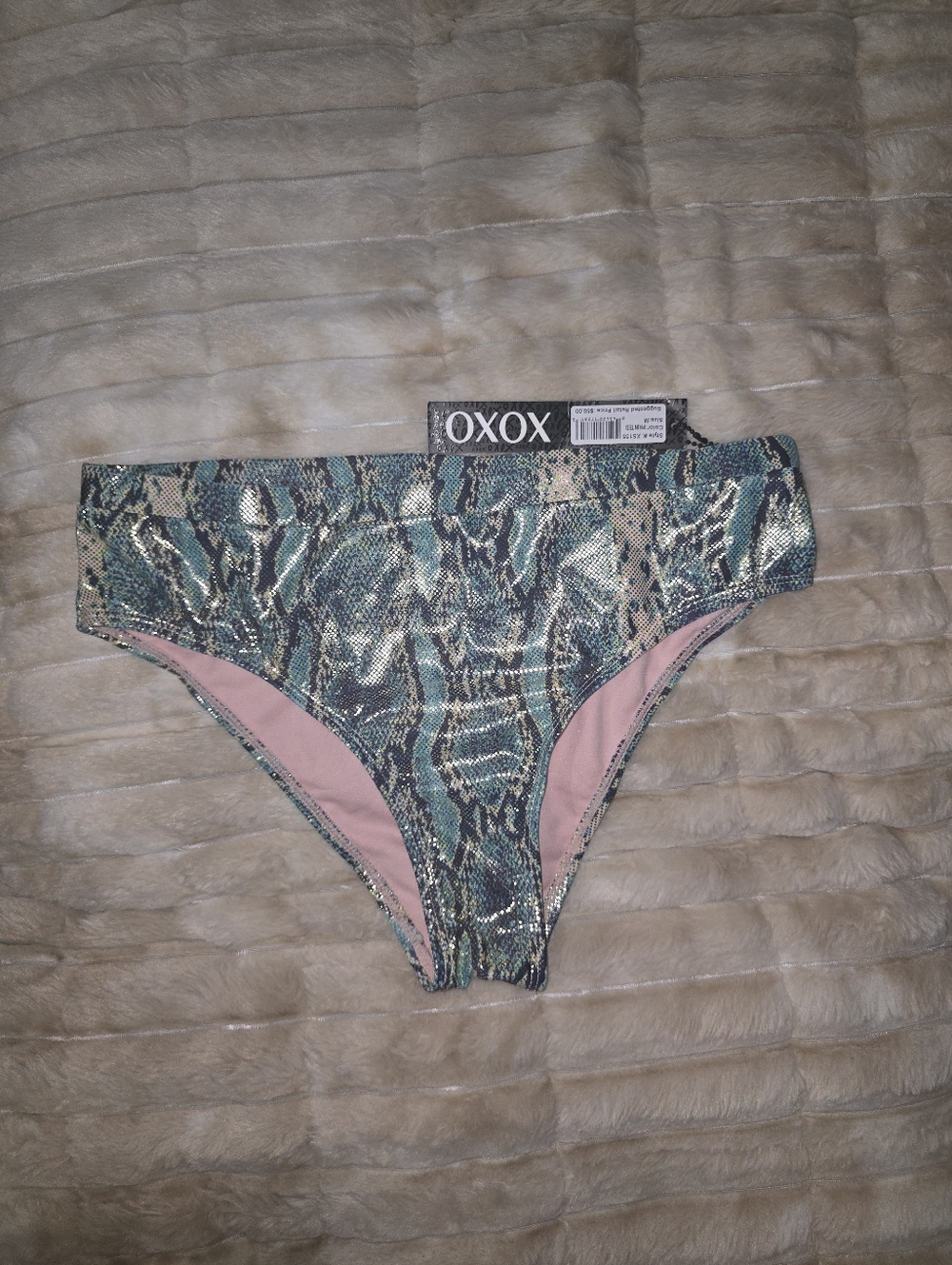 Xoxo' Teal Snake-Print Bikini Bottoms with Pink Lining